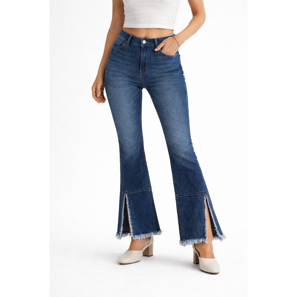 Unpublished Raw Hem Flare Crop Jeans Size 28 and ~4” Split Hem Boho Western